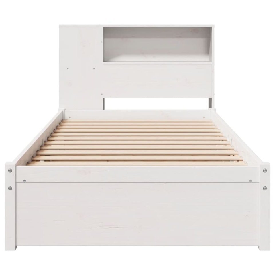 Pat cu bibliotecă fără saltea, alb, 90x190 cm, lemn masiv pin - 3 | YEO