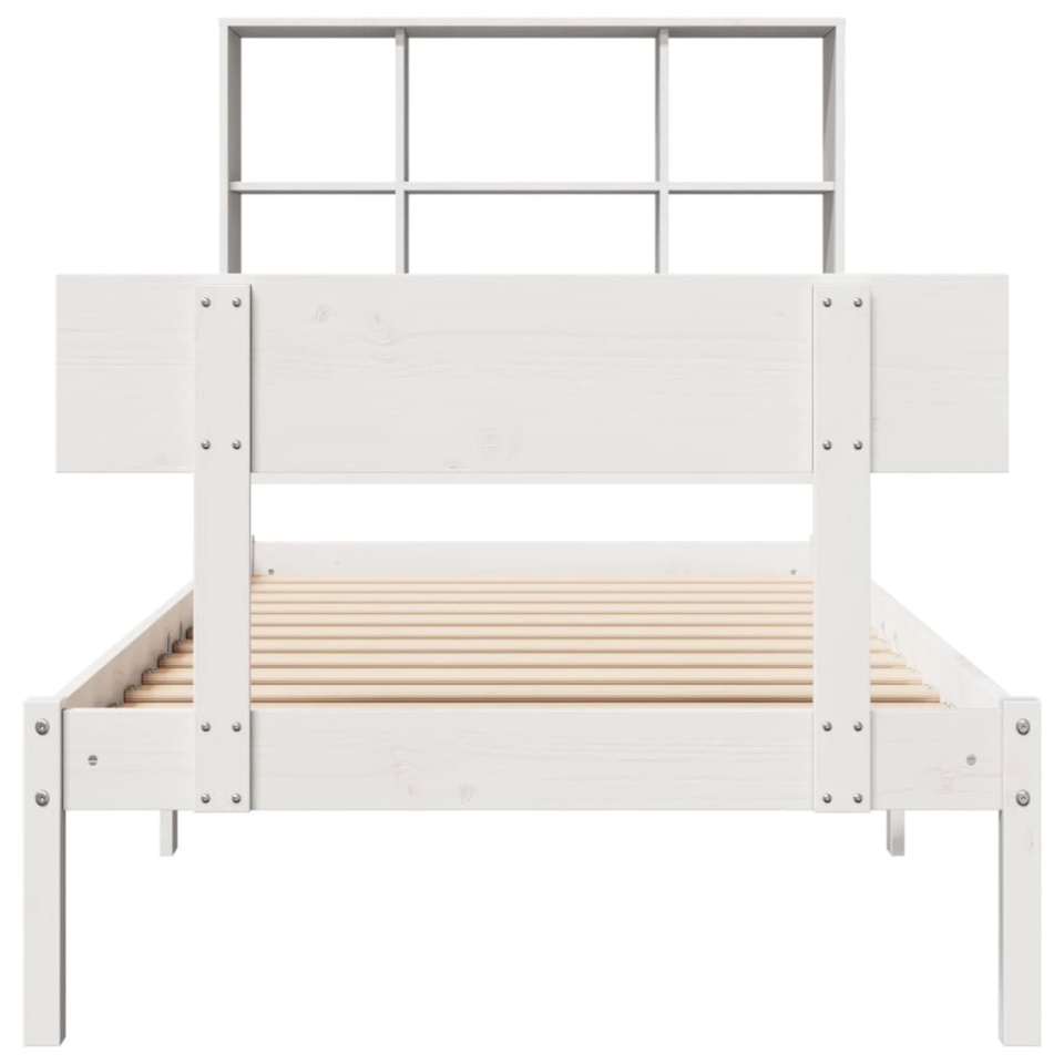 Pat cu bibliotecă fără saltea, alb, 90x200 cm, lemn masiv pin - 3 | YEO