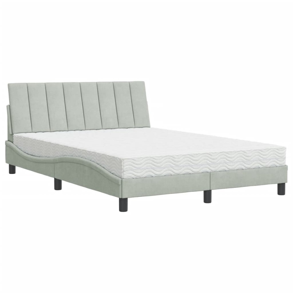 Pat cu saltea, gri deschis, 120x200 cm, catifea - 1 | YEO