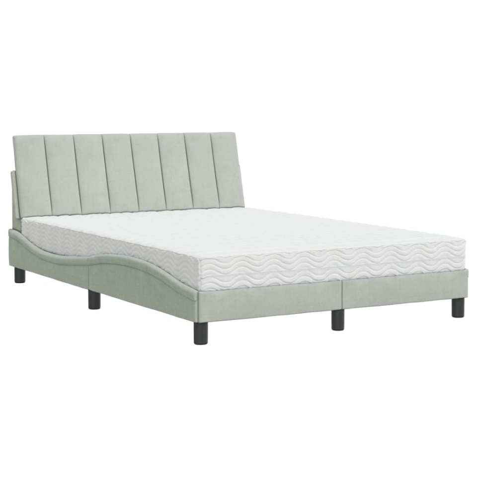Pat cu saltea, gri deschis, 140x200 cm, catifea - 1 | YEO