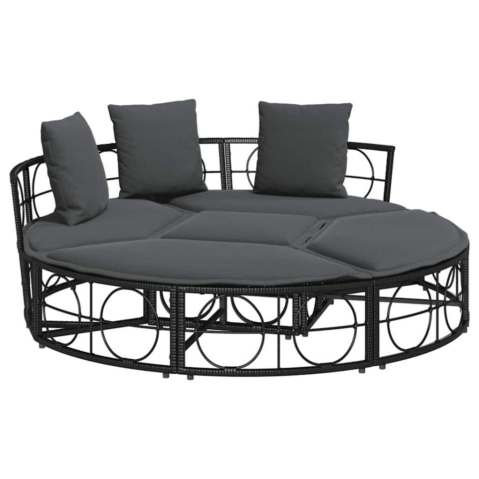 Pat de lounge pentru exterior fără baldachin Poly Rattan negru - 1 | YEO