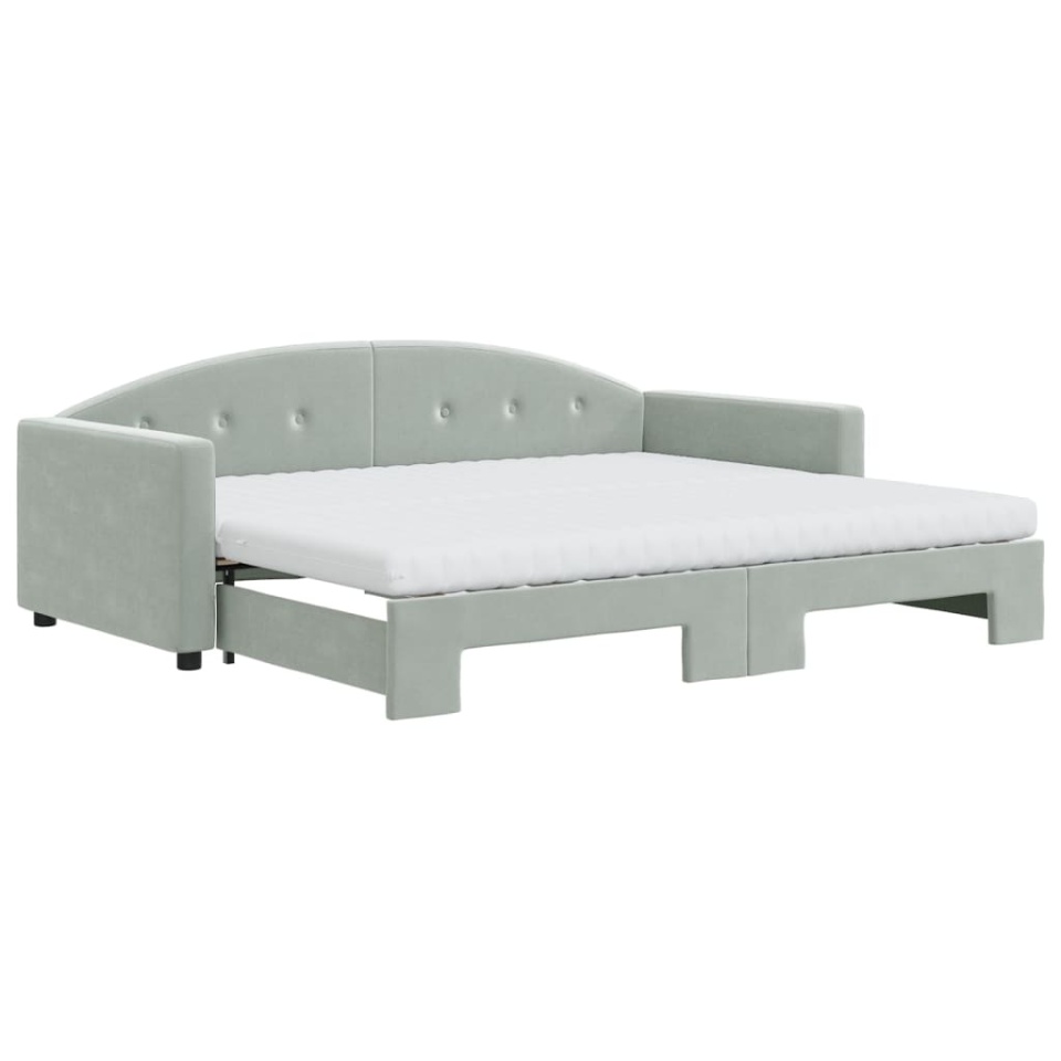 Pat de zi cu extensie și saltele, gri deschis 90x200 cm catifea - 1 | YEO