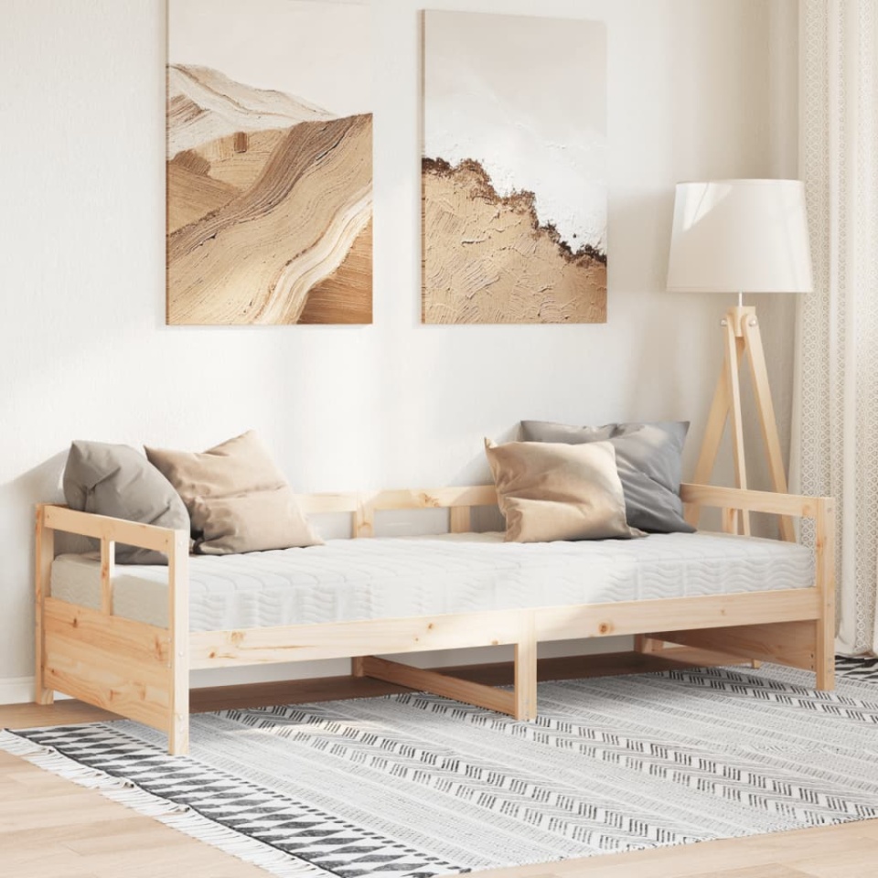 Pat de zi cu saltea, 90x200 cm, lemn masiv pin