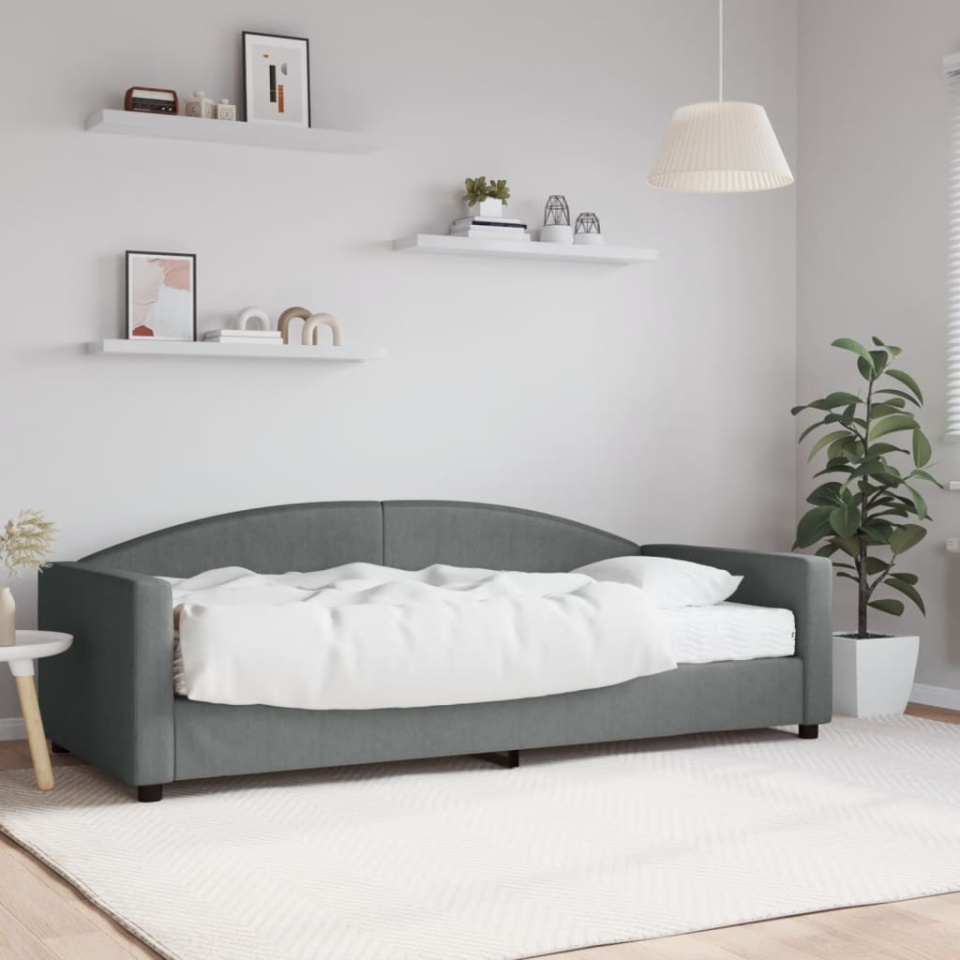 Pat de zi cu saltea, gri închis, 90x200 cm, textil