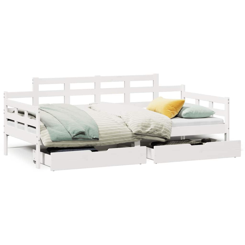Pat de zi cu sertare, alb, 90x190 cm, lemn masiv pin - 1 | YEO