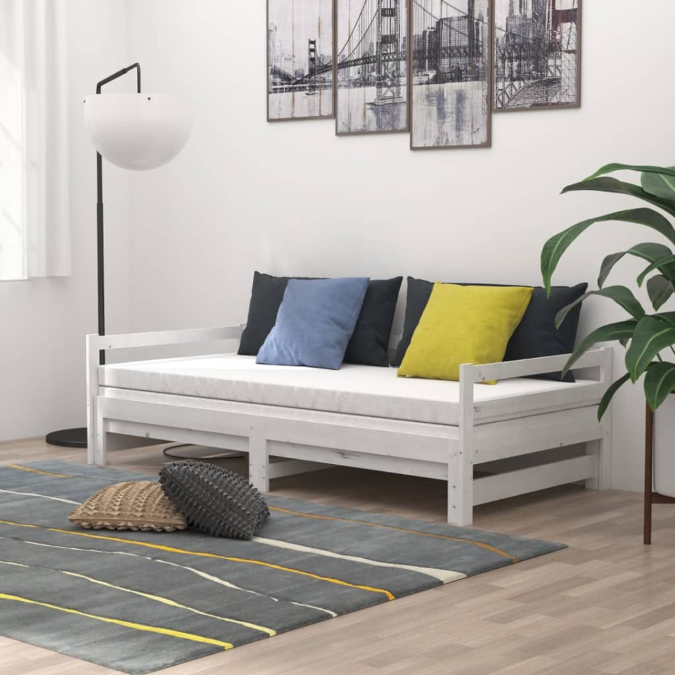 Pat extensibil de zi, 2x(90x200) cm, alb, lemn masiv de pin - 2 | YEO