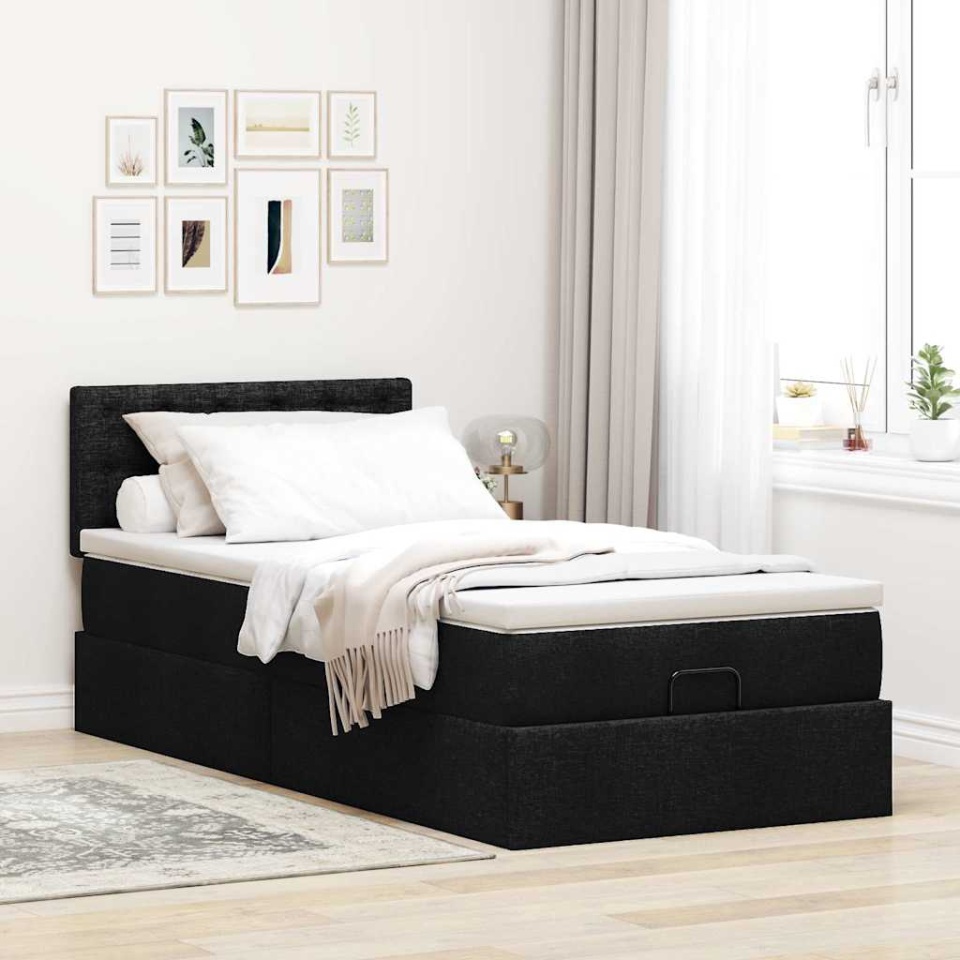 Pat otoman cu saltea negru 100x200 cm stofa - 3 | YEO