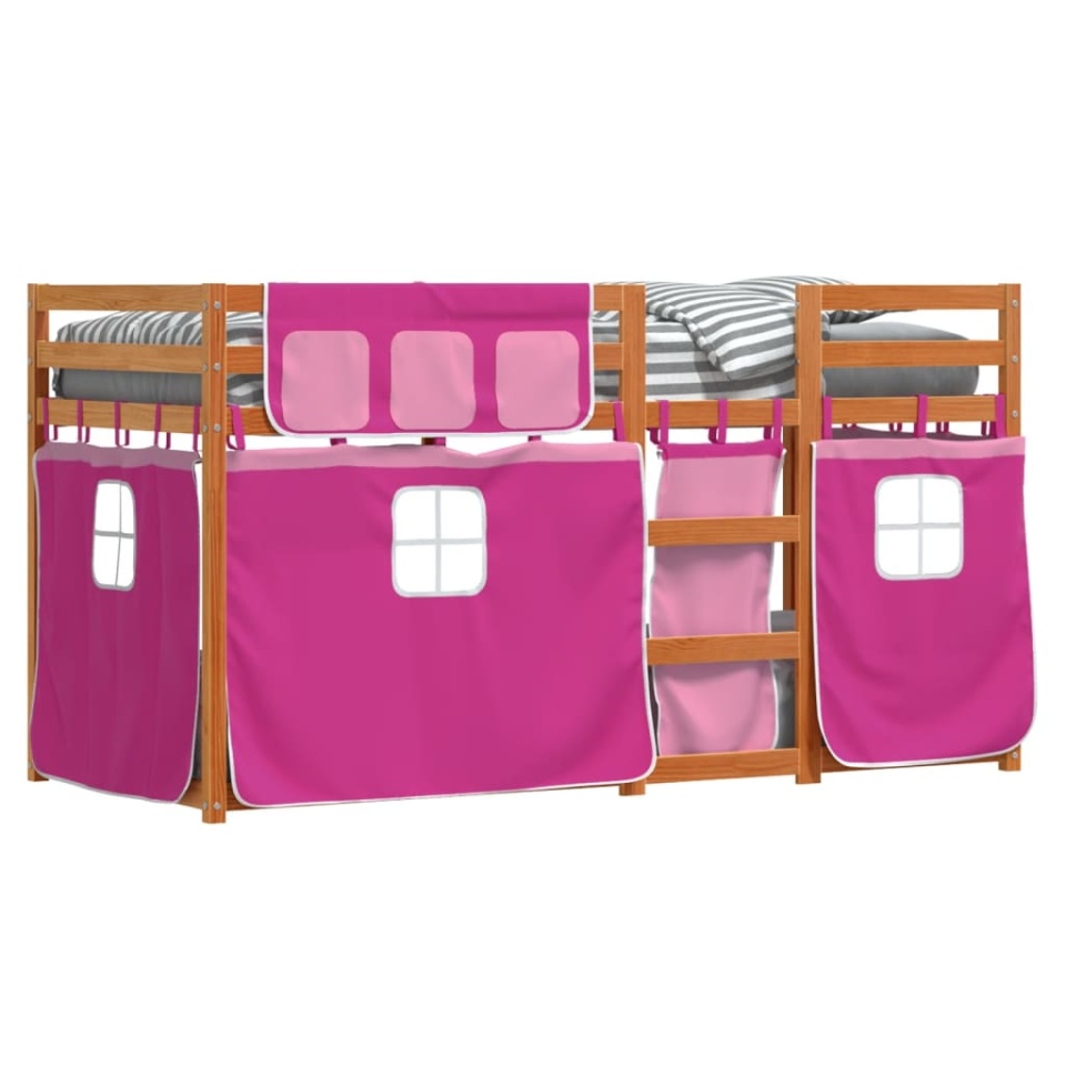 Pat supraetajat cu perdele, roz, 90x190 cm, lemn masiv pin - 3 | YEO