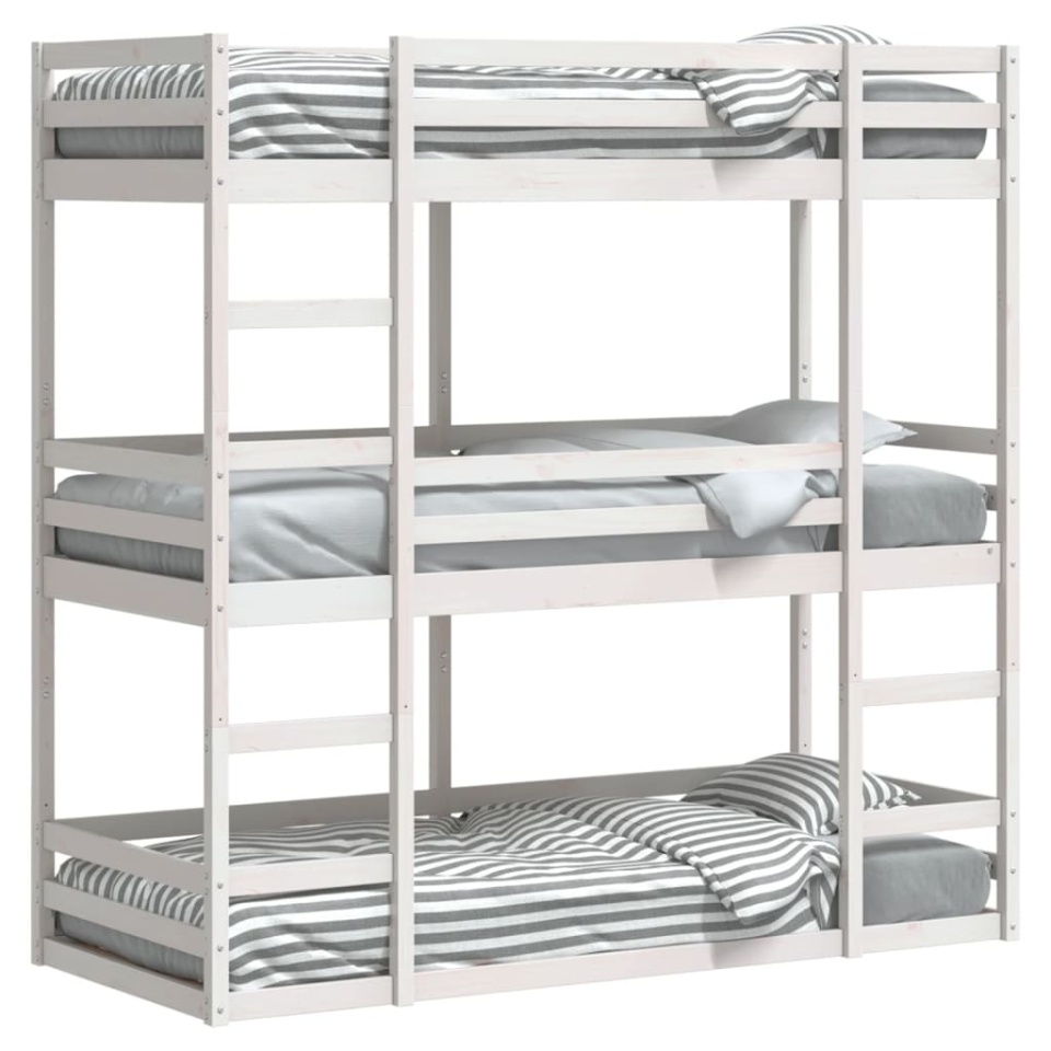 Pat supraetajat triplu, alb, 90x190 cm, lemn masiv de pin - 3 | YEO