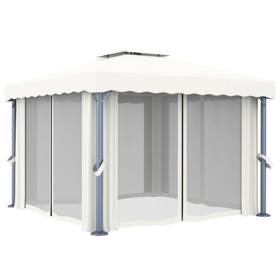 Pavilion cu perdea, alb crem, 3 x 3 m, aluminiu - 2 | YEO