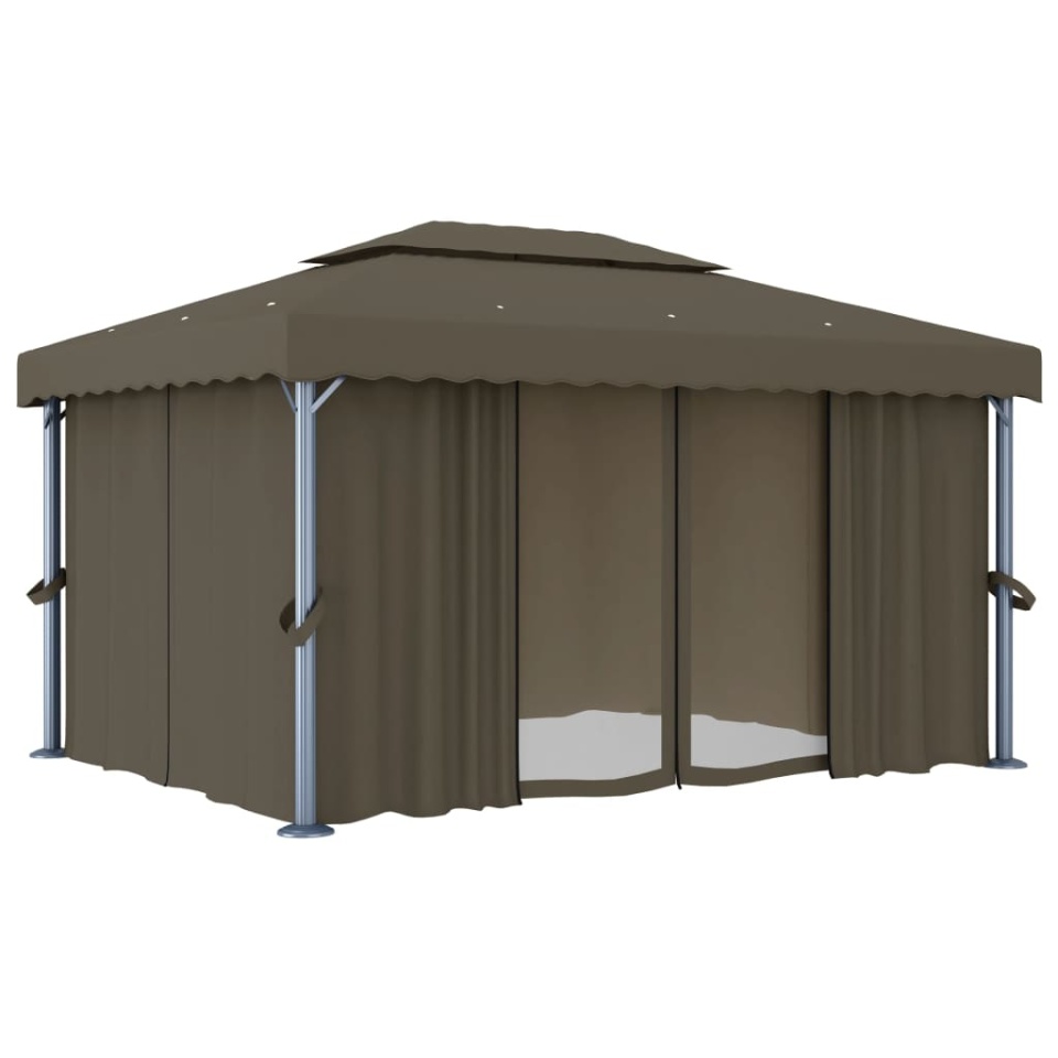 Pavilion cu perdea & șir de lumini LED, gri taupe, 4x3 m - 3 | YEO