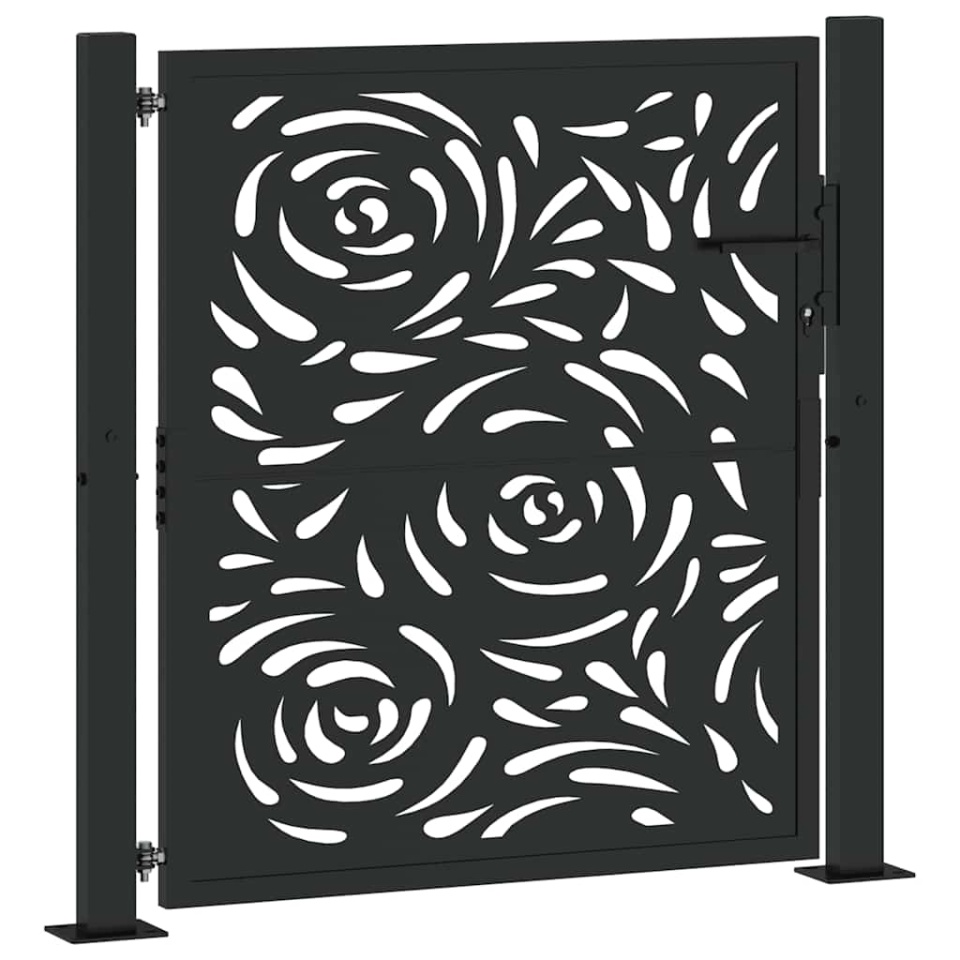 Poarta de gradina neagra 105x105 cm design flacara din otel - 1 | YEO