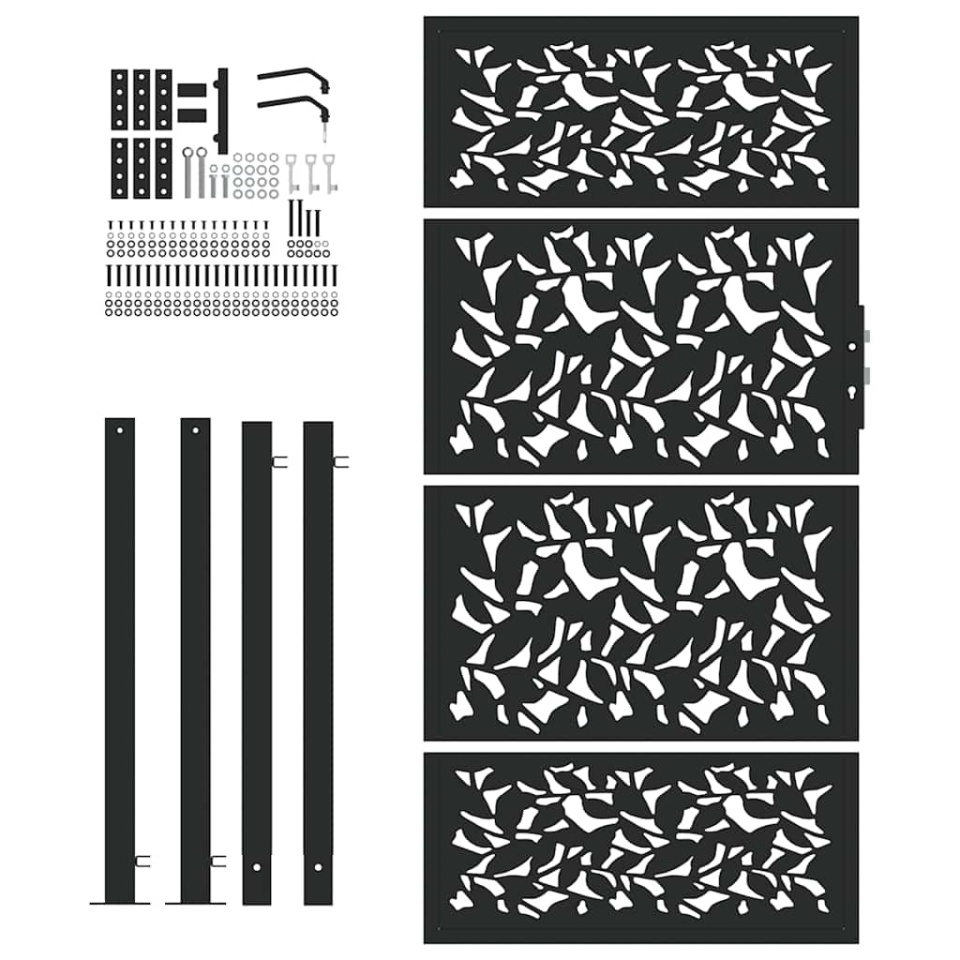Poarta de gradina neagra 105x180 cm Design cu frunze de otel - 3 | YEO