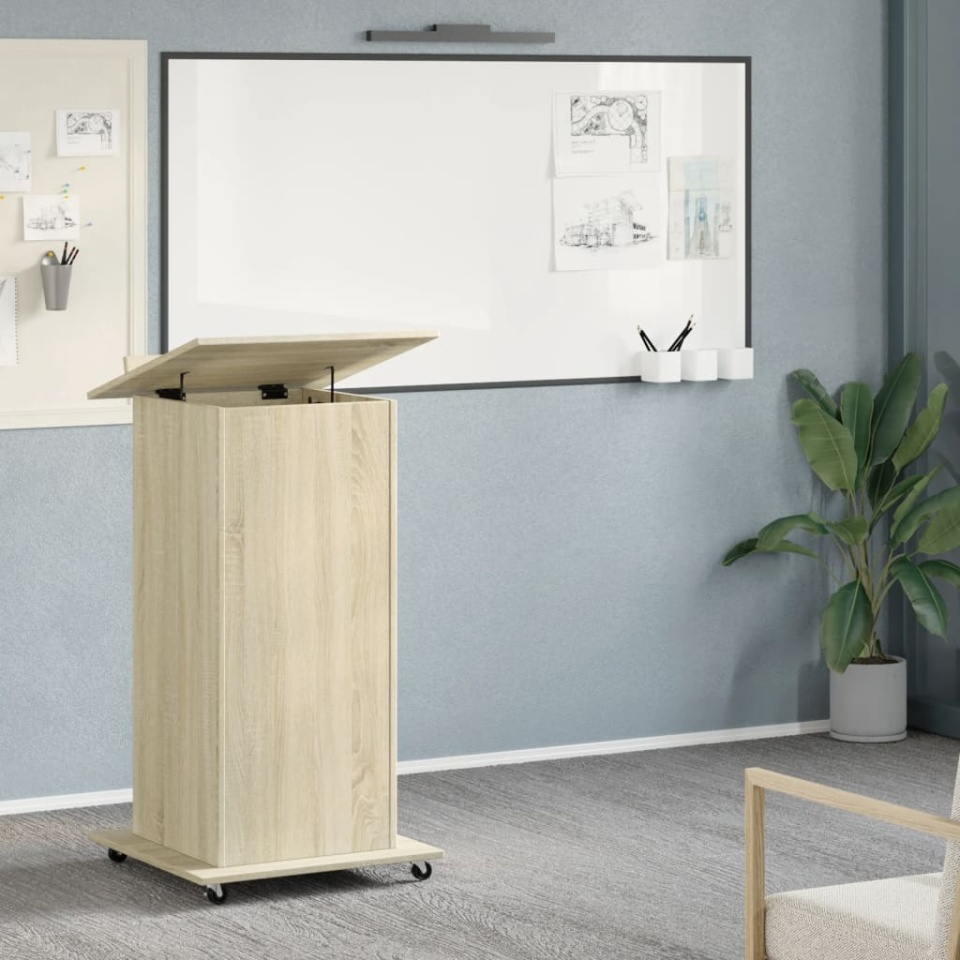 Pupitru roți și sertar stejar sonoma 55x55x107cm lemn prelucrat - 2 | YEO