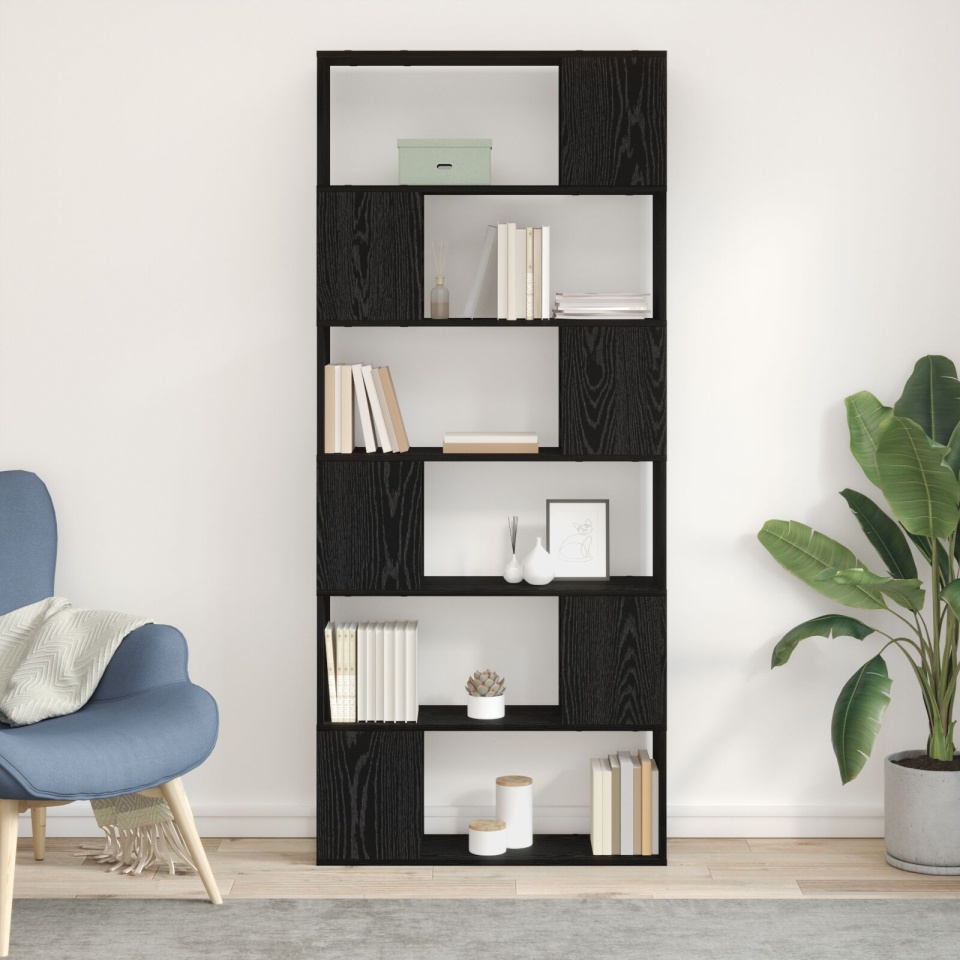 Raft pentru cărți Negru Stejar 80x24x186 cm Lemn prelucrat - 3 | YEO