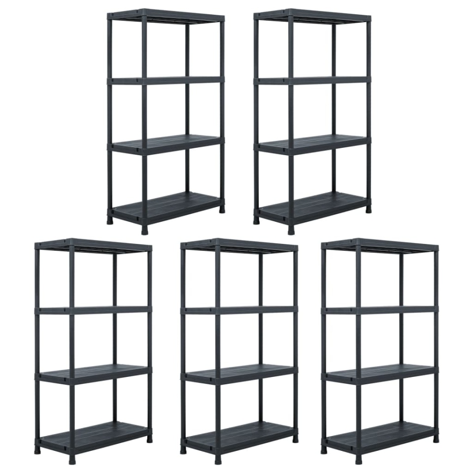 Rafturi de depozitare, 5 buc. negru, 60 x 30 x 138 cm plastic
