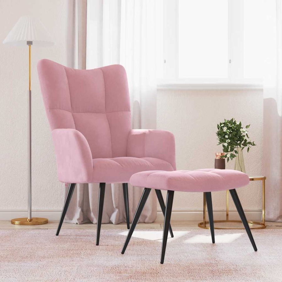Scaun de relaxare cu taburet, roz, catifea