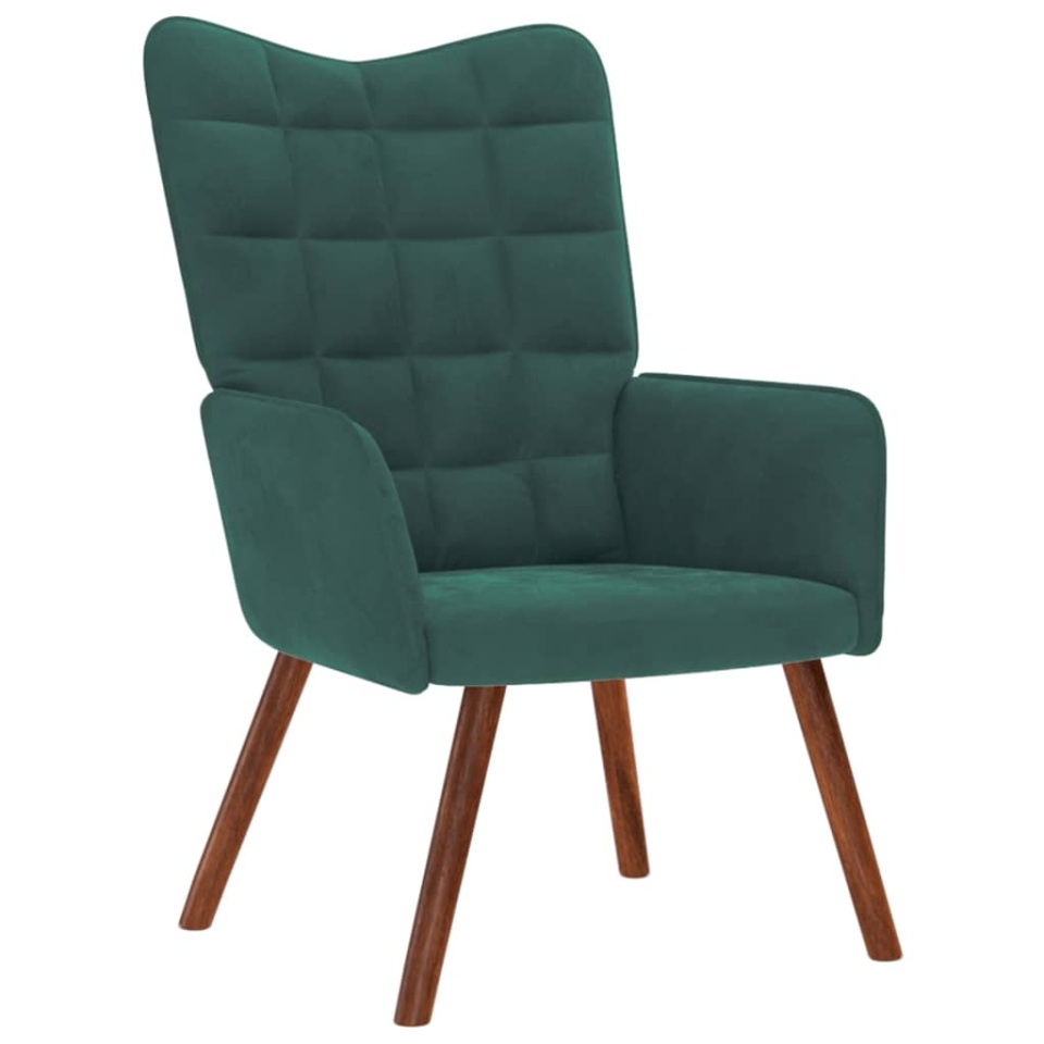 Scaun de relaxare cu taburet, verde închis, catifea - 3 | YEO
