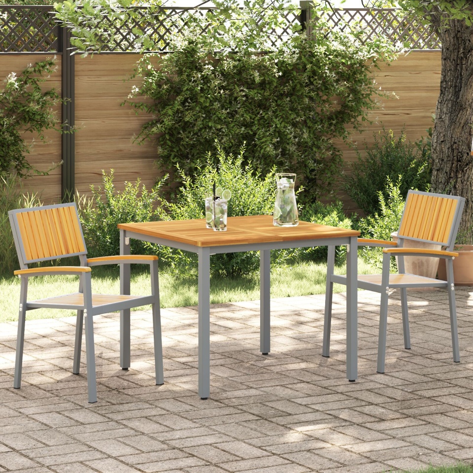 Scaune Exterioare 2 buc Stivuibile Gri Lemn Solid Acacia și Metal