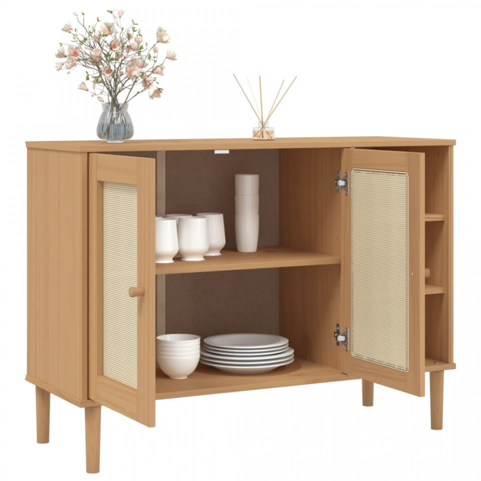 Servantă SENJA, aspect ratan maro, 112x40x80 cm, lemn masiv pin - 3 | YEO