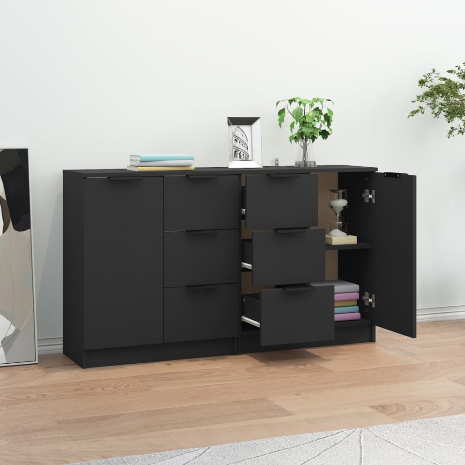 Servante, 2 buc., negru, 60x30x70 cm, lemn compozit - 2 | YEO