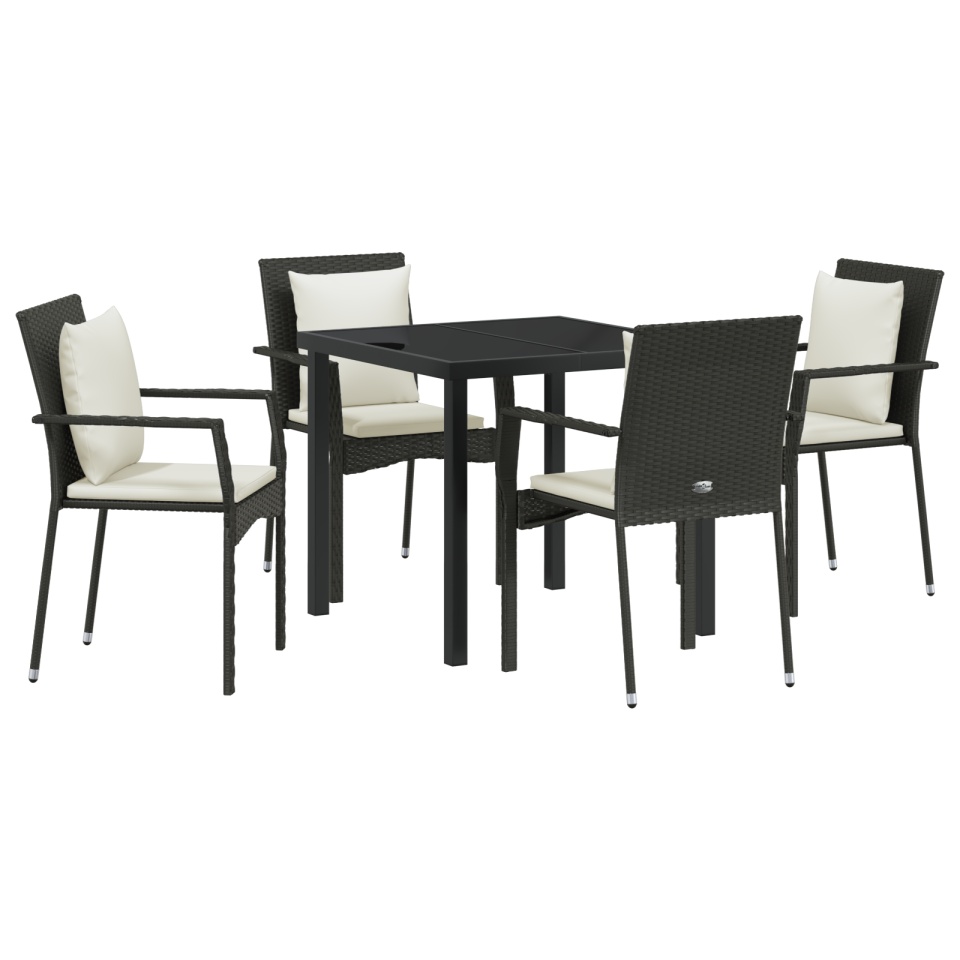 Set 5 piese dining grădină cu perne - Poliratan negru - 1 | YEO