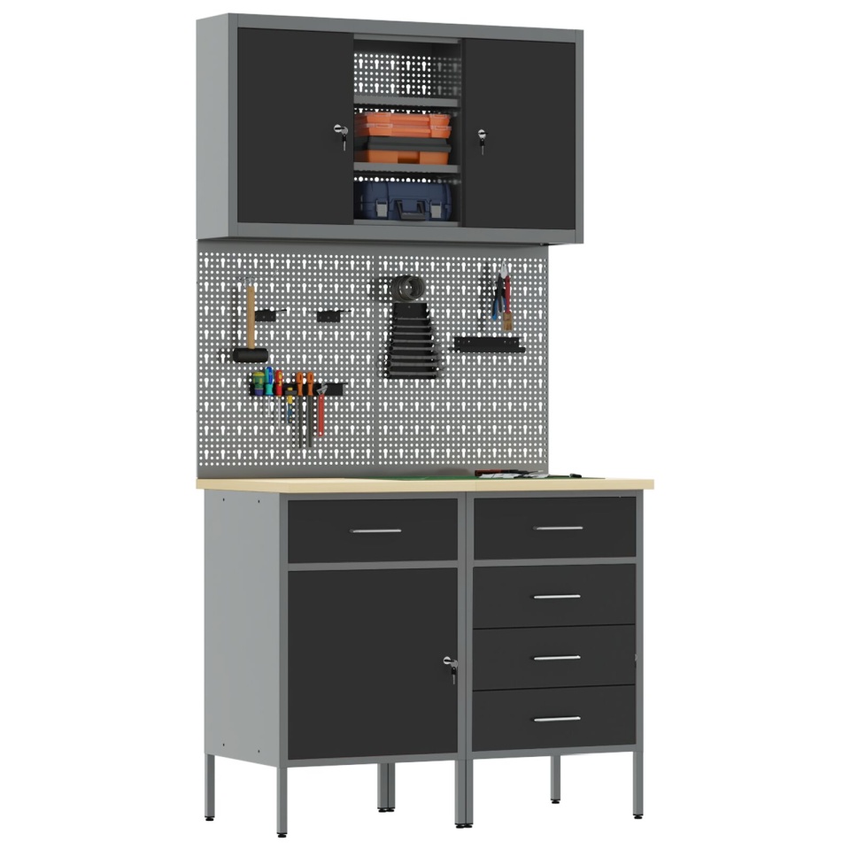 Set banc de lucru 5 piese oțel negru - 2 | YEO