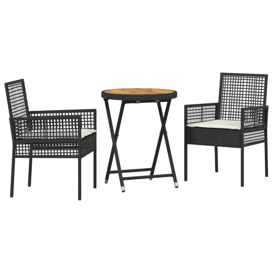 Set Bistro de Grădină 3 Piese cu Perne Negru Poliratan - 1 | YEO