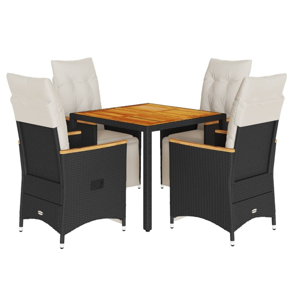 Set bistro de grădină cu perne, 5 piese, negru, poliratan - 1 | YEO