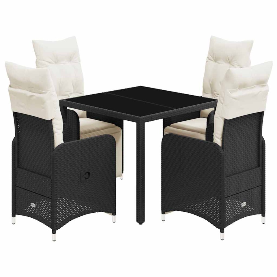 Set bistro de grădină cu perne, 5 piese, negru, poliratan - 1 | YEO