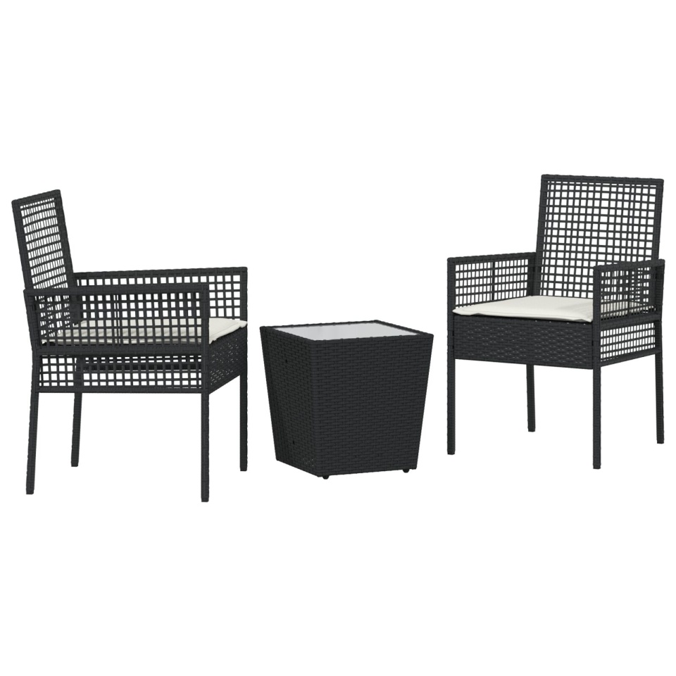 Set Bistro Gradina 3 Piese cu Perne Negru din Poliratan - 1 | YEO