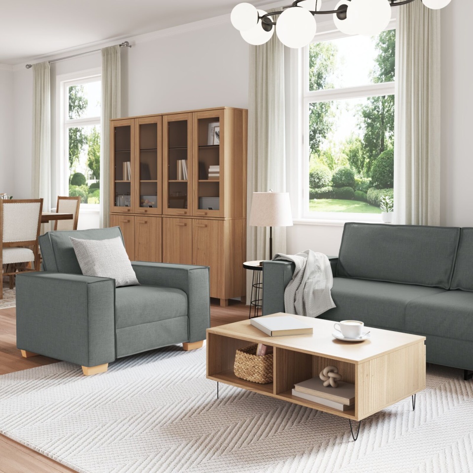 Set canapea 3 piese cu perne gri închis din material textil - 2 | YEO