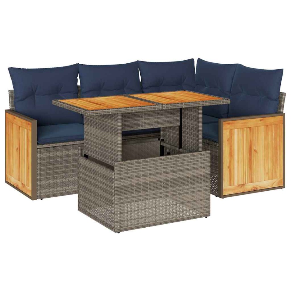 Set canapea de grădină cu perne, 5 piese, poliratan/lemn acacia - 1 | YEO