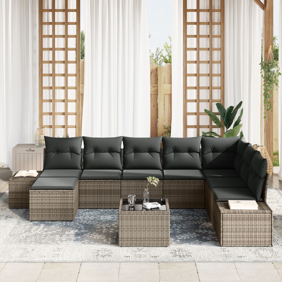 Set Canapea Grădină Set de 9 Gri Ratan Canapea Colț de Grădină - 2 | YEO