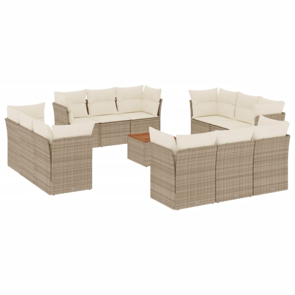 Set canapele de grădină, 13 piese, cu perne, bej, poliratan - 1 | YEO