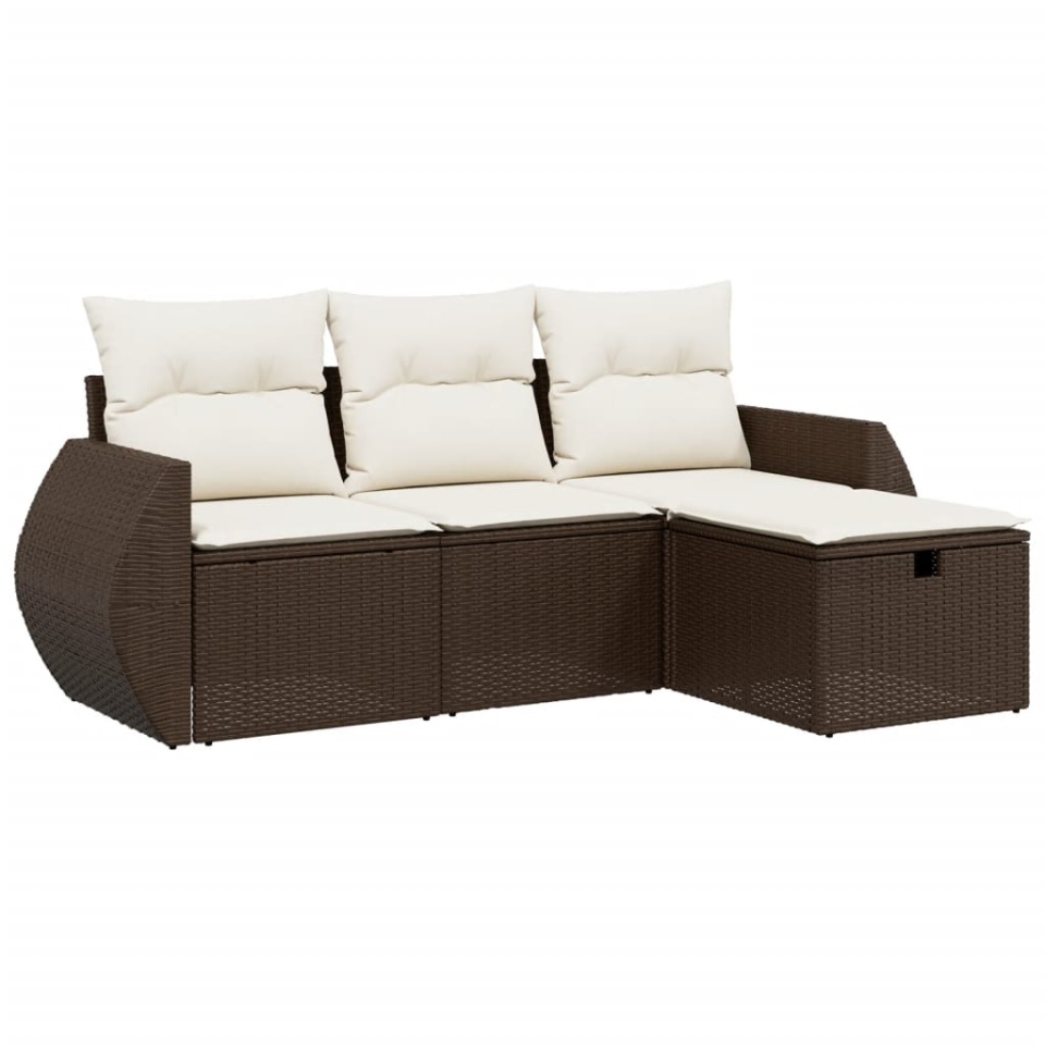 Set canapele de grădină, 4 piese, cu perne, maro poliratan maro - 1 | YEO