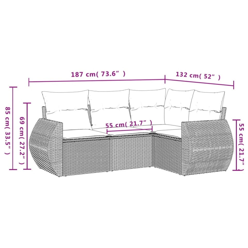 Set canapele de grădină, 4 piese, cu perne, maro poliratan maro - 2 | YEO