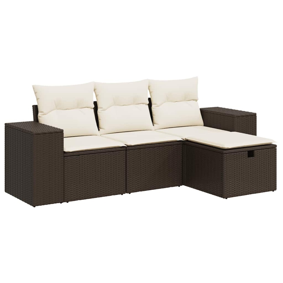 Set canapele de grădină, 4 piese, cu perne, maro poliratan maro - 1 | YEO
