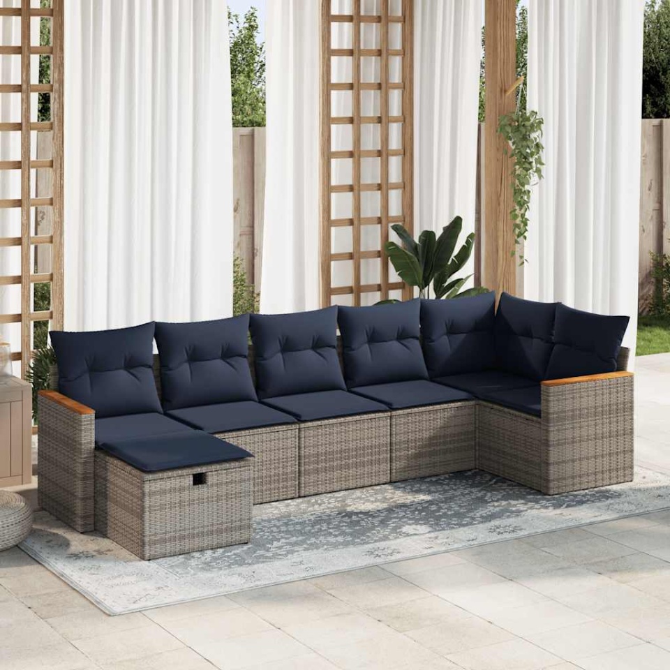 Set canapele de grădină, 7 piese, cu perne, gri, poliratan