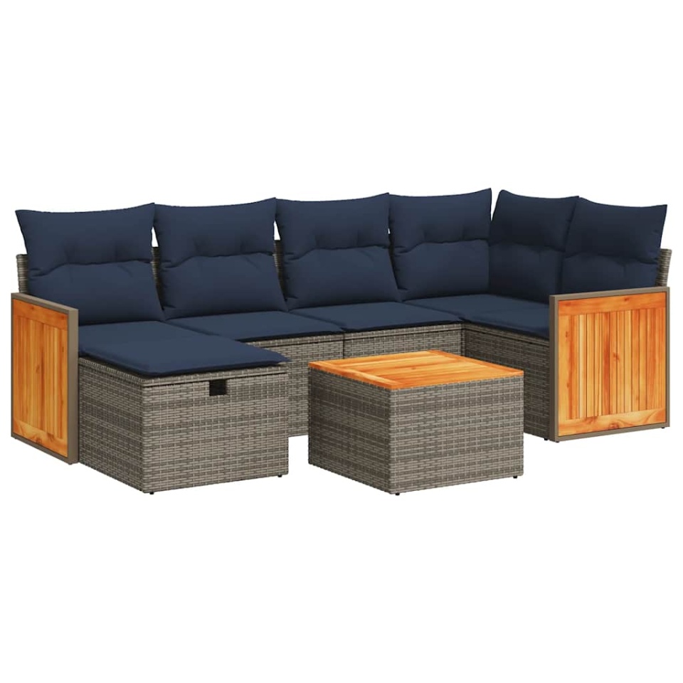 Set canapele de grădină, 7 piese, cu perne, gri, poliratan - 1 | YEO