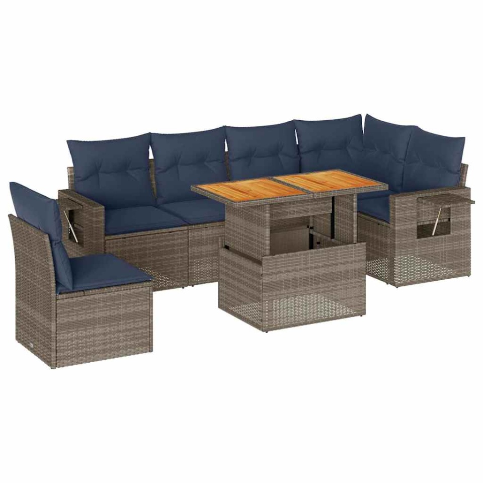 Set canapele de grădină, 7 piese, cu perne, gri, poliratan - 1 | YEO