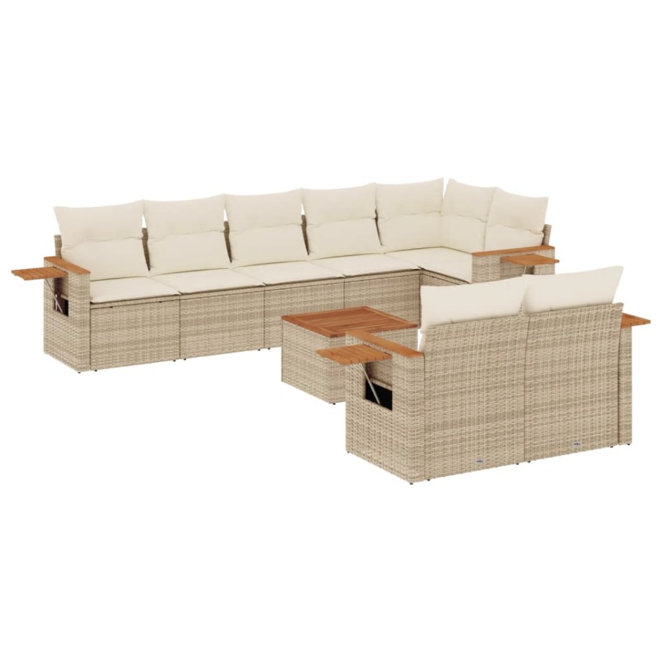 Set canapele de grădină, 9 piese, cu perne, bej, poliratan - 1 | YEO