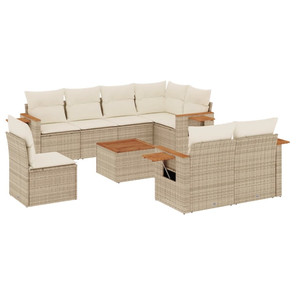 Set canapele de grădină, 9 piese, cu perne, bej, poliratan - 1 | YEO