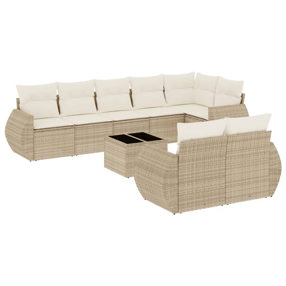 Set canapele de grădină, 9 piese, cu perne, bej, poliratan - 1 | YEO
