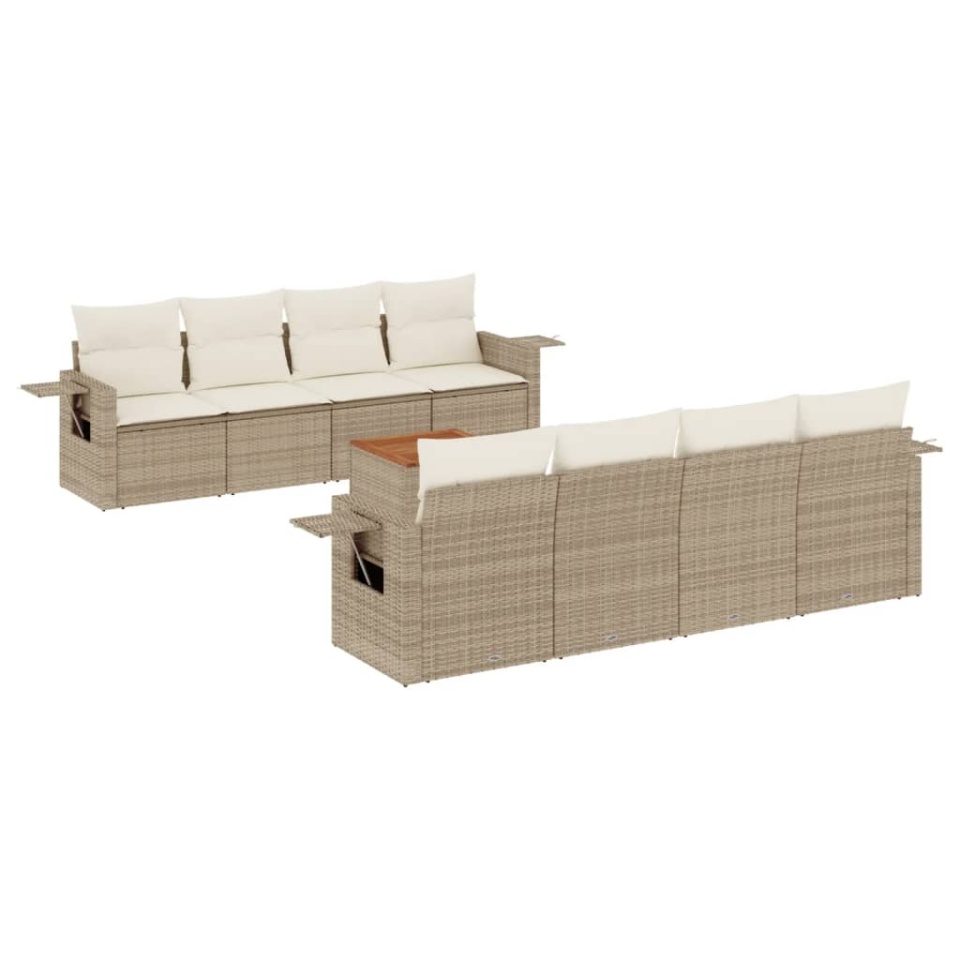 Set canapele de grădină, 9 piese, cu perne, bej, poliratan - 1 | YEO
