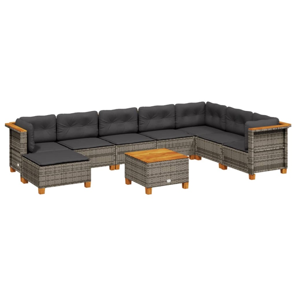 Set canapele de grădină, 9 piese, cu perne, gri, poliratan - 1 | YEO