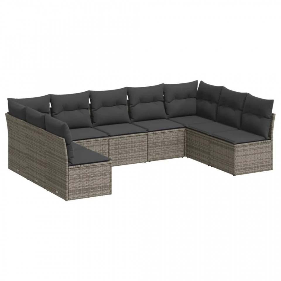 Set canapele de grădină, 9 piese, cu perne, gri, poliratan - 1 | YEO
