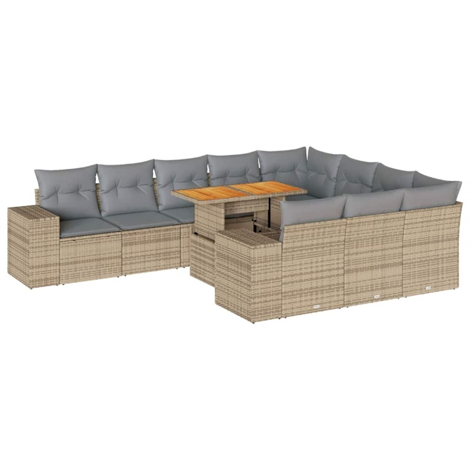 Set canapele de grădină cu perne, 10 piese, bej, poliratan - 1 | YEO