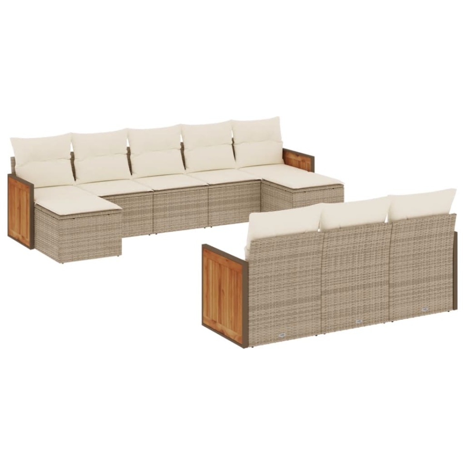 Set canapele de grădină cu perne, 10 piese, bej, poliratan - 1 | YEO