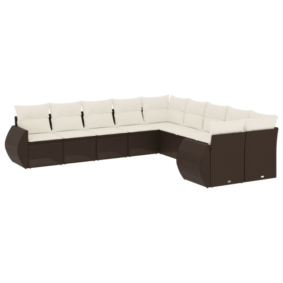 Set canapele de grădină cu perne, 10 piese, maro, poliratan - 1 | YEO